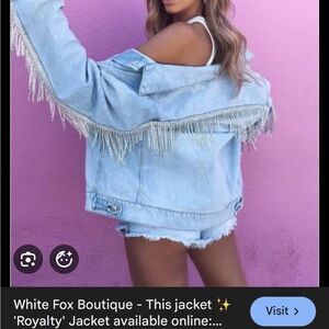White fox diamond tassel denim jacket